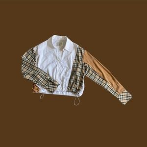 peacebird brand color contrast patchwork drop shoulder cropped white shirt